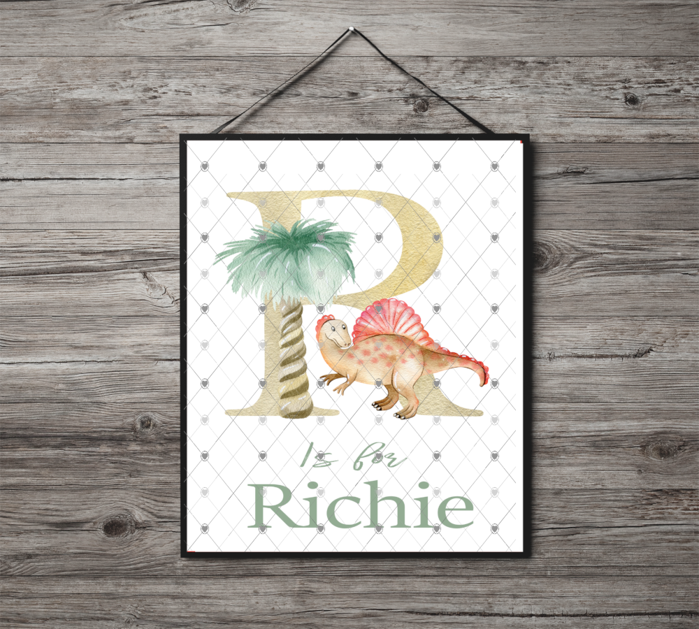 Dinosaur Initial Name Print, Letter R Custom Print, Letter R